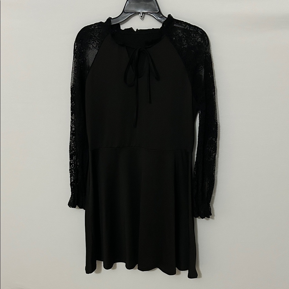Elegant Black Lace Sleeve Dress